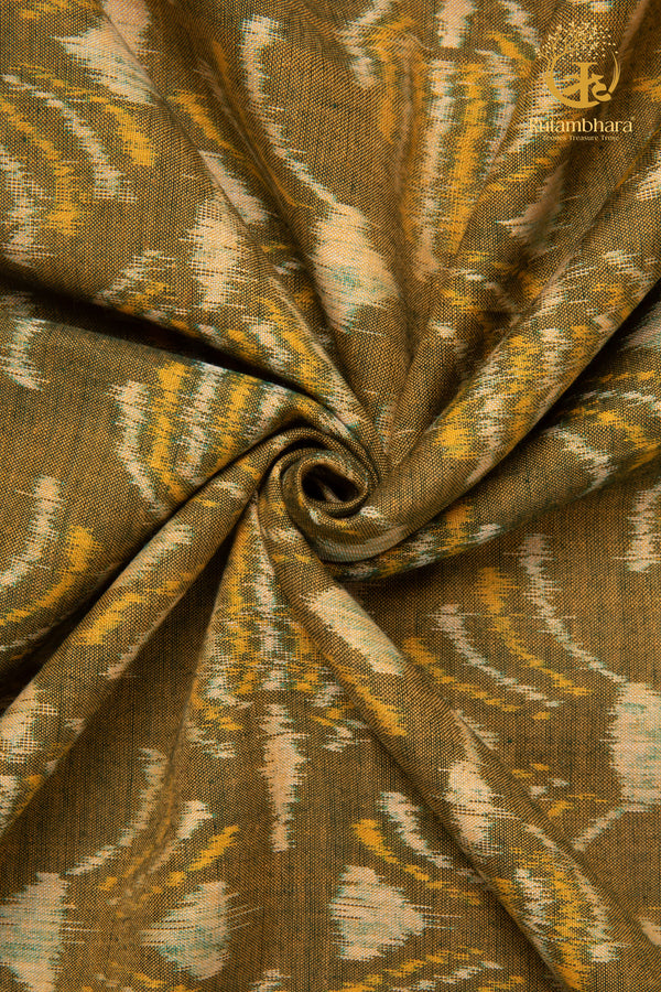 Krasha - Moss Olive and Ochre Handwoven Ikat Fabric