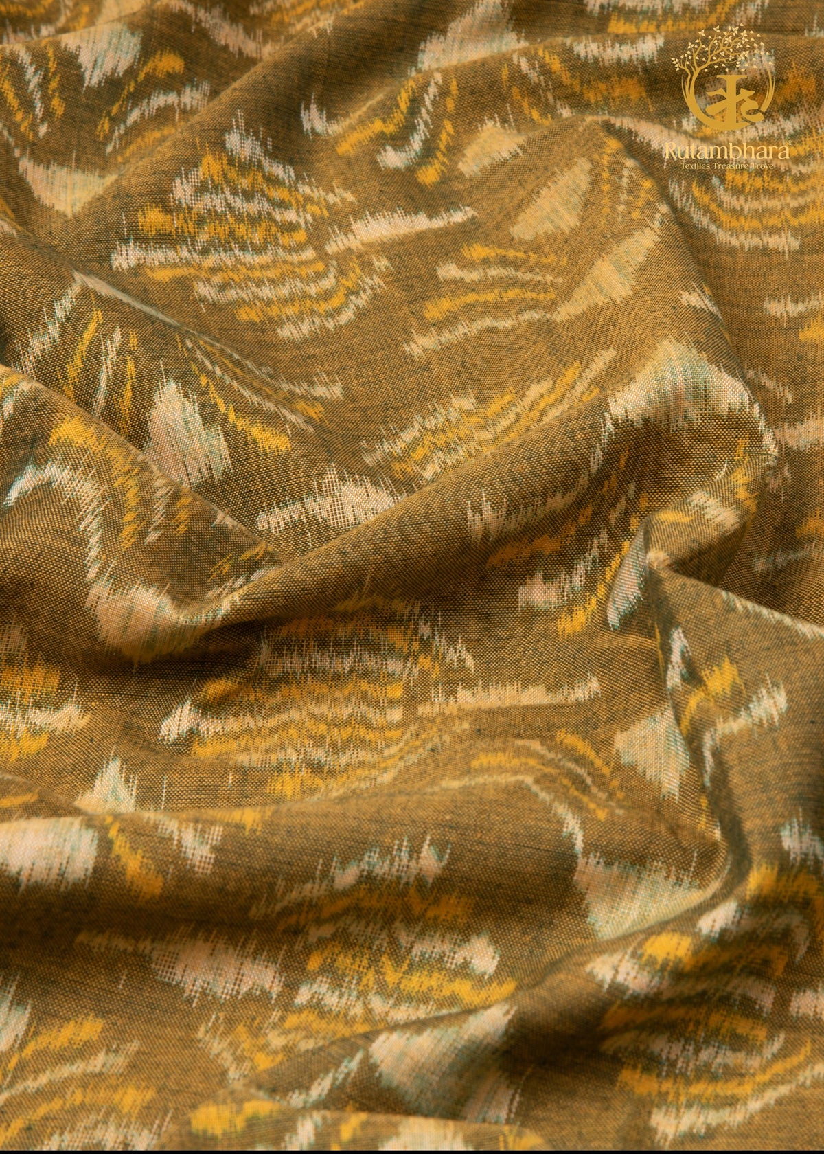 Krasha - Moss Olive and Ochre Handwoven Ikat Fabric