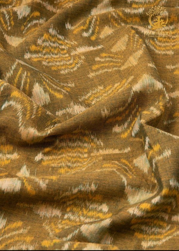 Krasha - Moss Olive and Ochre Handwoven Ikat Fabric - 2.5 m