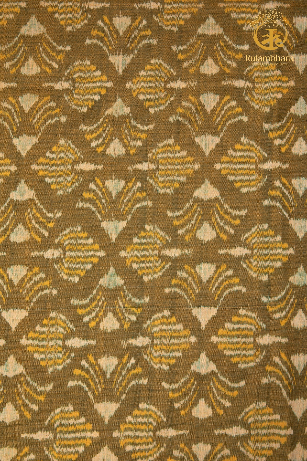 Krasha - Moss Olive and Ochre Handwoven Ikat Fabric