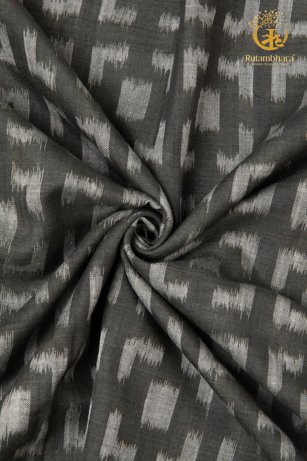 Krasha - Charcoal Grey and Ivory Handwoven Ikat Fabric - 2.5 m