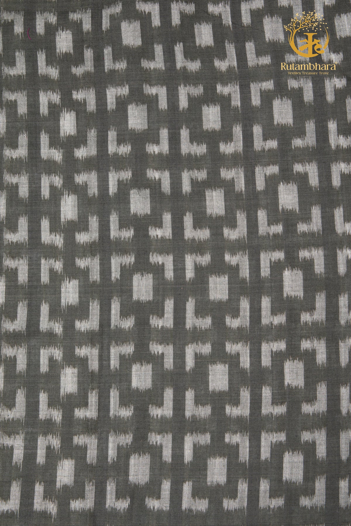 Krasha - Charcoal Grey and Ivory Handwoven Ikat Fabric - 2.5 m