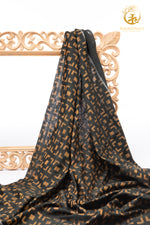 Krasha - Charcoal Black and Ochre Handwoven Ikat Fabric - 2.5 m