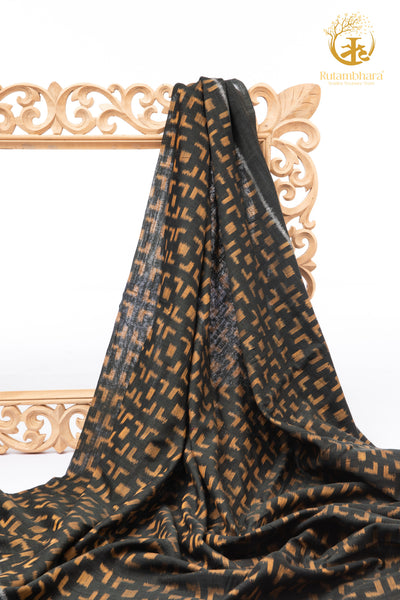 Krasha - Charcoal Black and Ochre Handwoven Ikat Fabric - 2.5 m