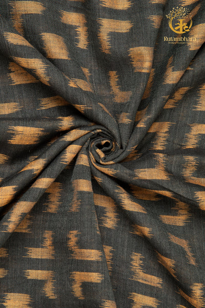 Krasha - Charcoal Black and Ochre Handwoven Ikat Fabric - 2.5 m