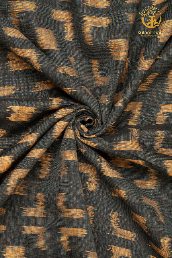 Krasha - Charcoal Black and Ochre Handwoven Ikat Fabric - 2.5 m