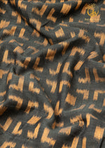 Krasha - Charcoal Black and Ochre Handwoven Ikat Fabric - 2.5 m