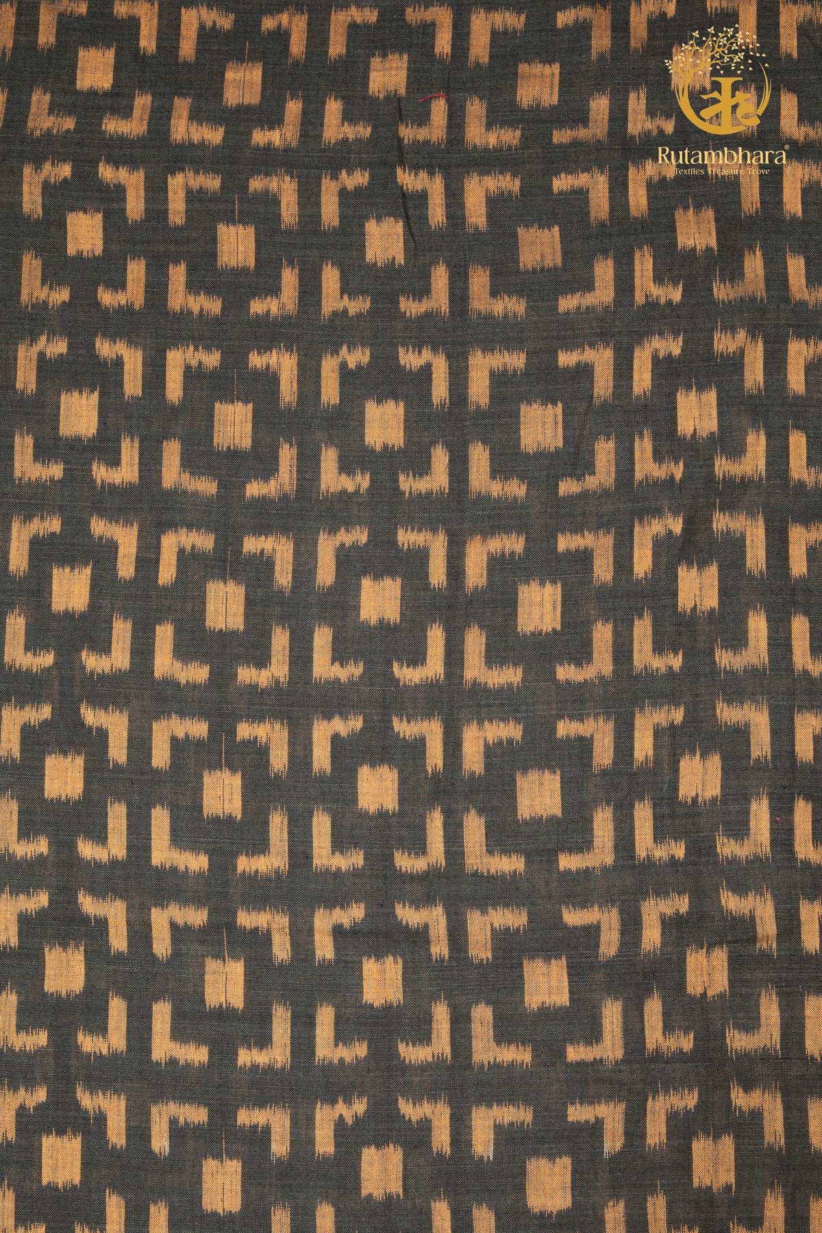 Krasha - Charcoal Black and Ochre Handwoven Ikat Fabric - 2.5 m