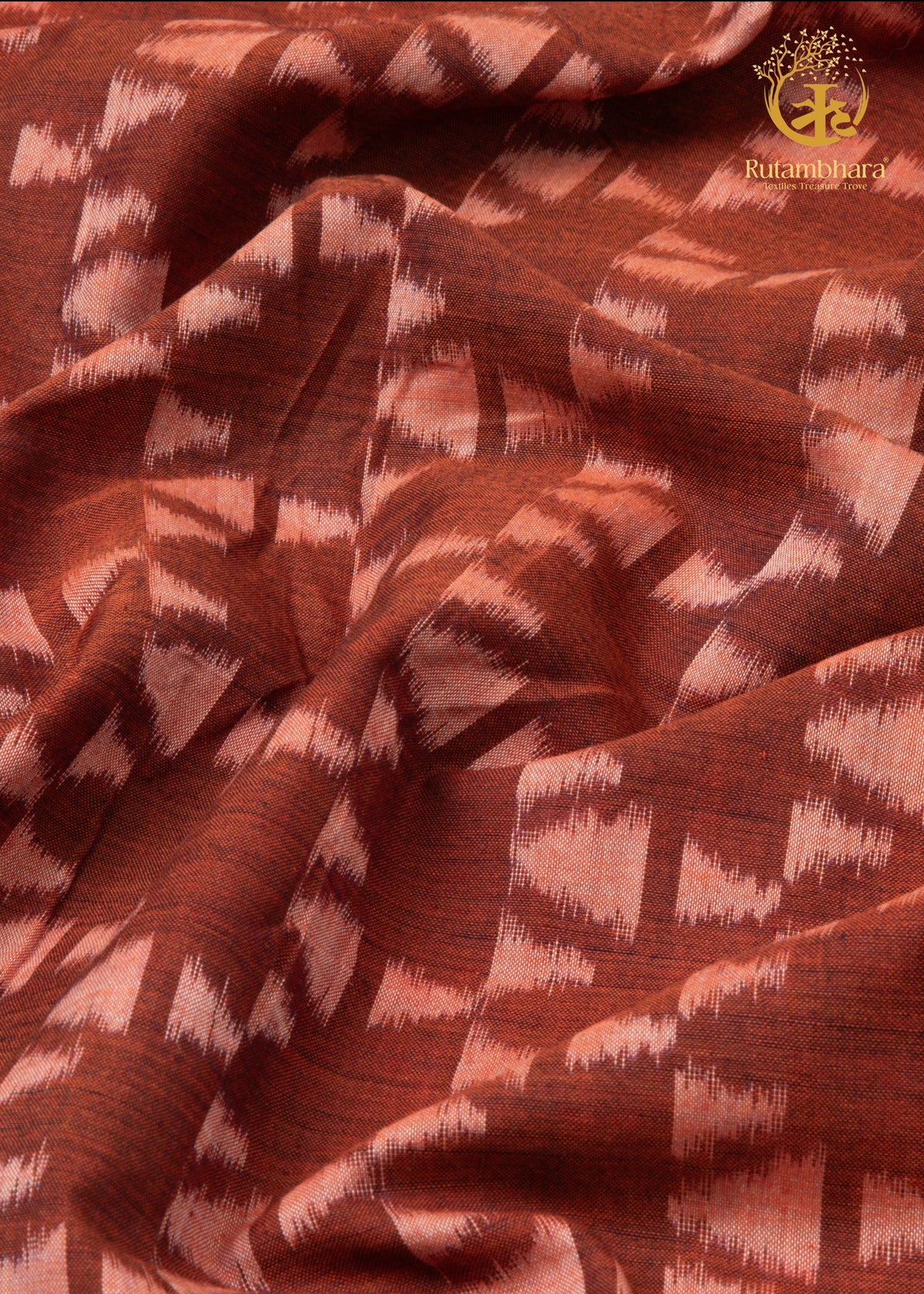 Krasha - Terracotta Rust & Blush Pink Handwoven Ikat Fabric - 2.5 m