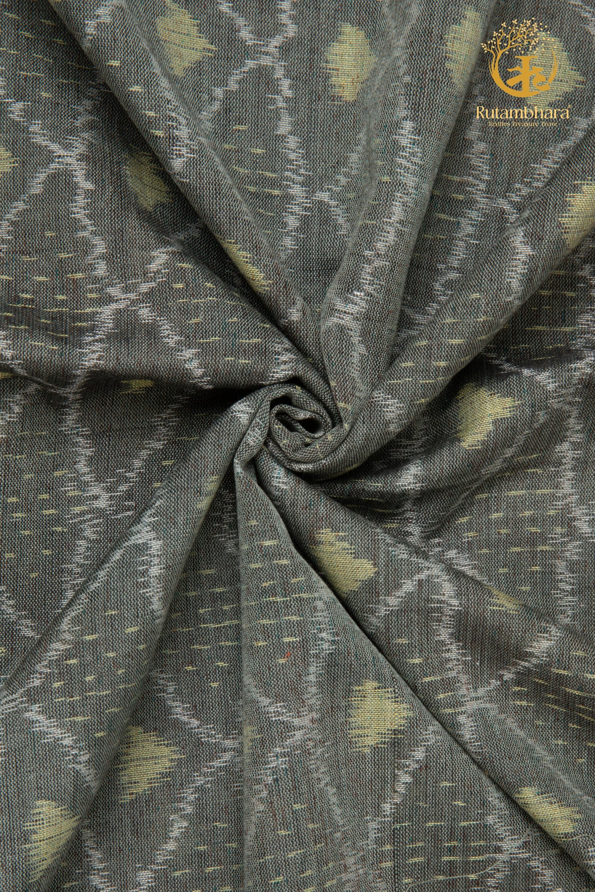 Krasha - Sage Grey and Muted Yellow Handwoven Ikat Fabric - 2.5 m