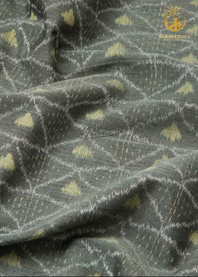 Krasha - Sage Grey and Muted Yellow Handwoven Ikat Fabric - 2.5 m