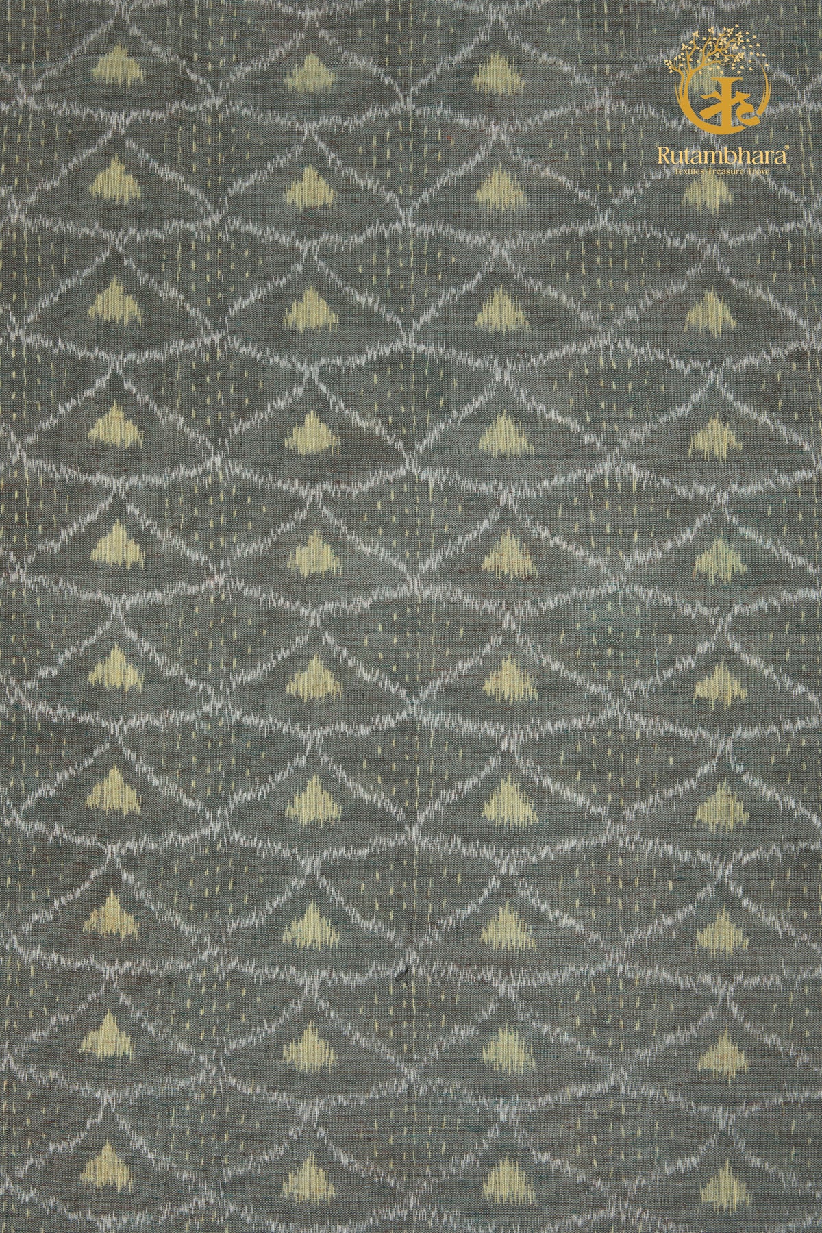 Krasha - Sage Grey and Muted Yellow Handwoven Ikat Fabric - 2.5 m