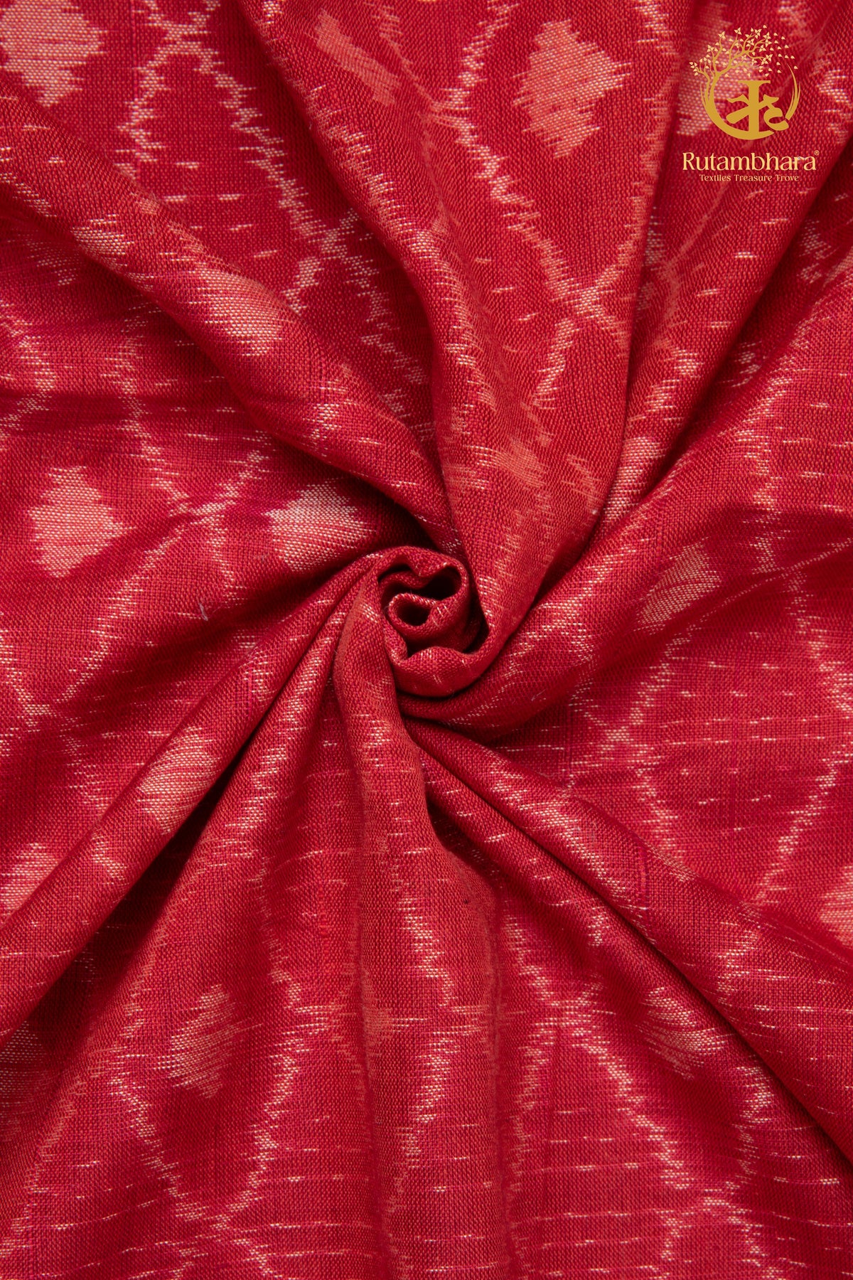 Krasha - Coral Red and Soft Ivory Handwoven Ikat Fabric - 2.5 m