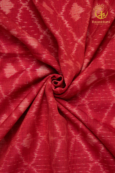 Krasha - Coral Red and Soft Ivory Handwoven Ikat Fabric - 2.5 m