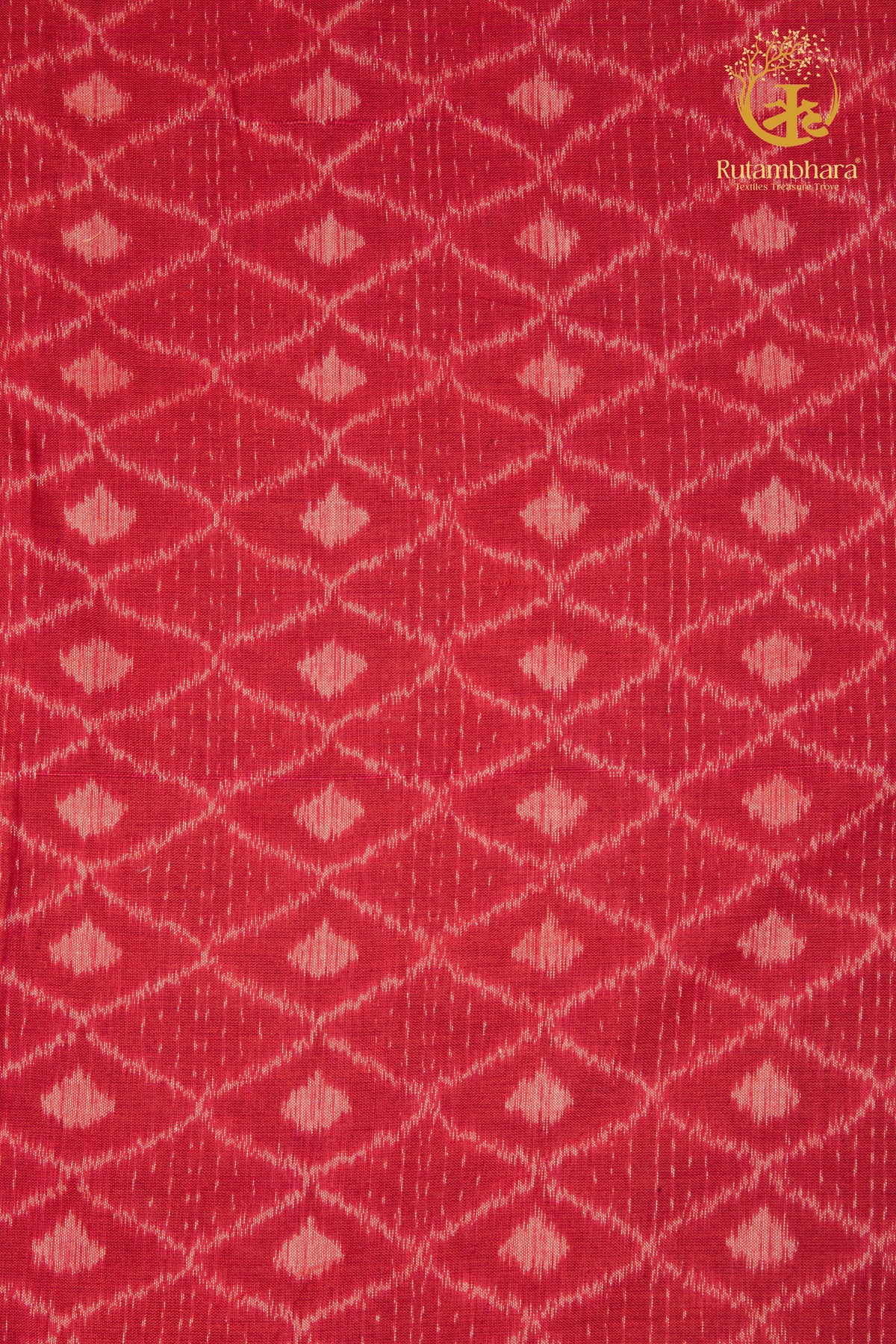 Krasha - Coral Red and Soft Ivory Handwoven Ikat Fabric - 2.5 m