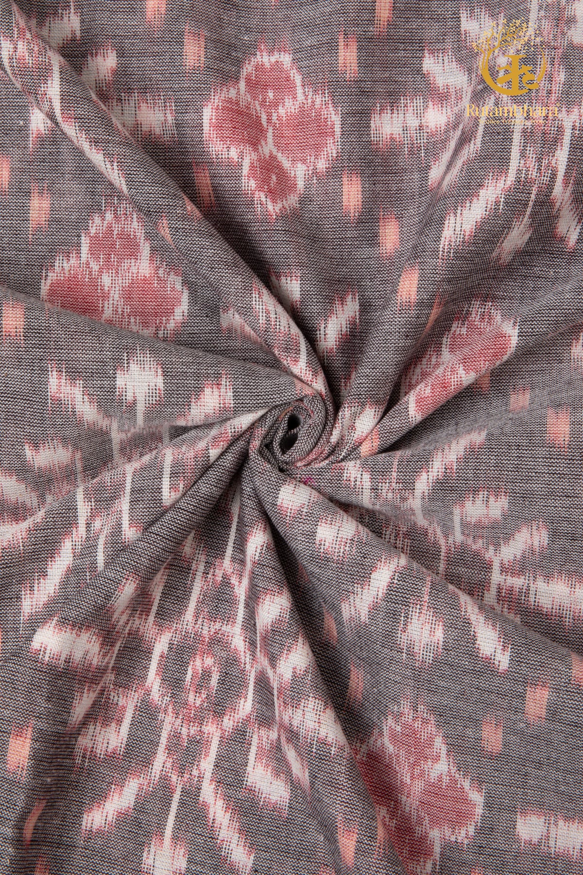 Krasha - Ash Grey and Dusty Rose Handwoven Ikat Fabric - 2.5 m