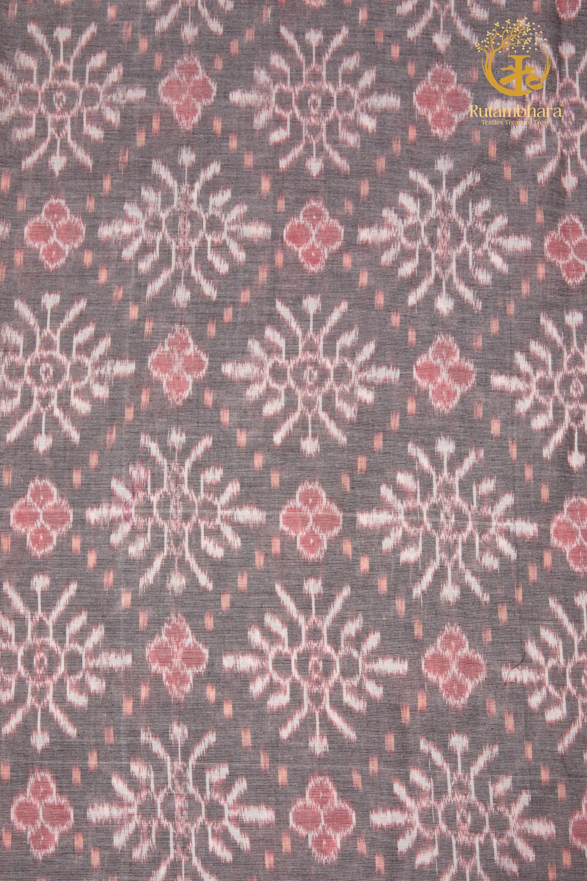 Krasha - Ash Grey and Dusty Rose Handwoven Ikat Fabric - 2.5 m