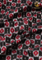 Krasha - Charcoal Black and Deep Red and Ivory Handwoven Ikat Fabric - 2.5 m