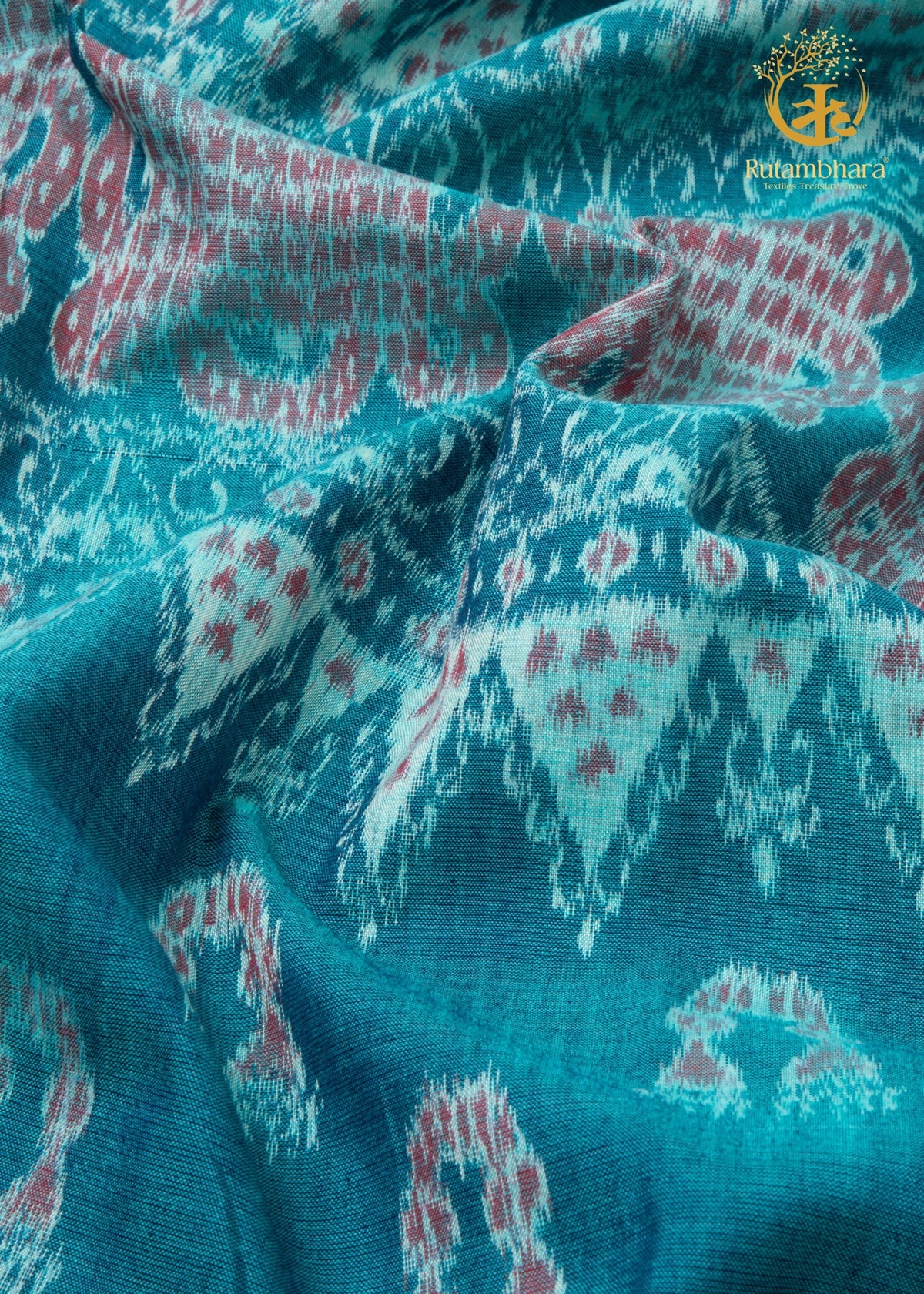 Krasha - Soft Aqua and Muted Rose Handwoven Ikat Fabric - 2.5 m