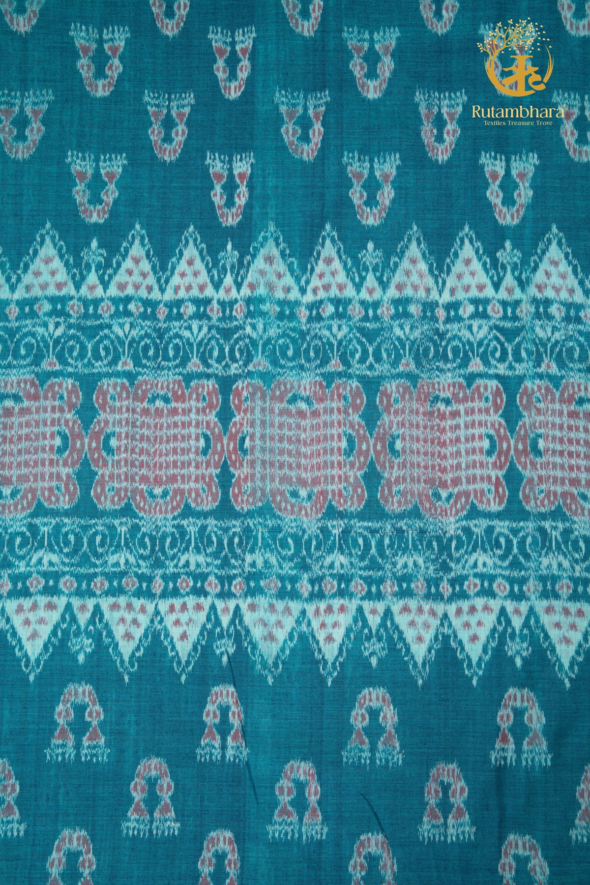 Krasha - Soft Aqua and Muted Rose Handwoven Ikat Fabric - 2.5 m
