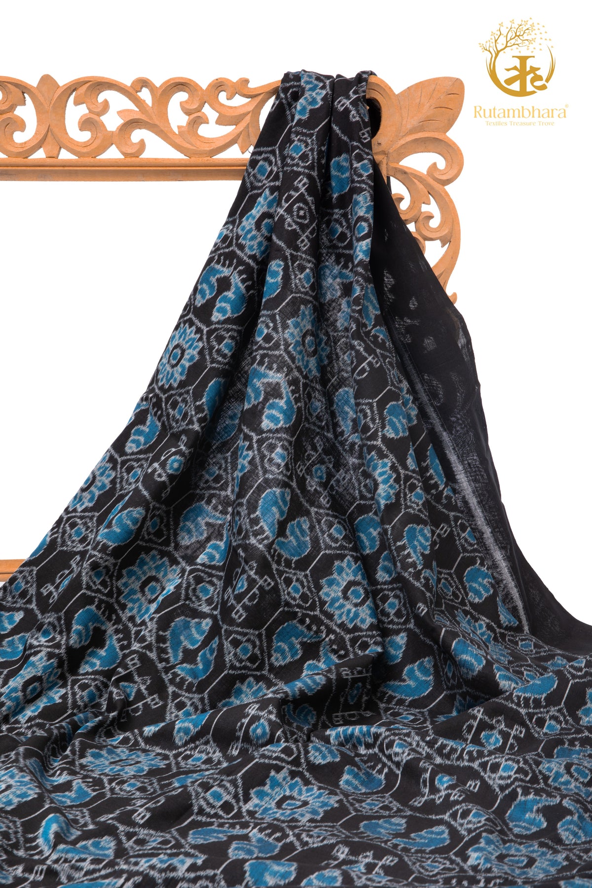 Krasha - Charcoal Black and Classic Blue Handwoven Ikat Fabric