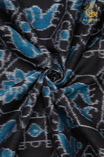 Krasha - Charcoal Black and Classic Blue Handwoven Ikat Fabric - 2.5 m