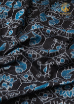 Krasha - Charcoal Black and Classic Blue Handwoven Ikat Fabric - 2.5 m