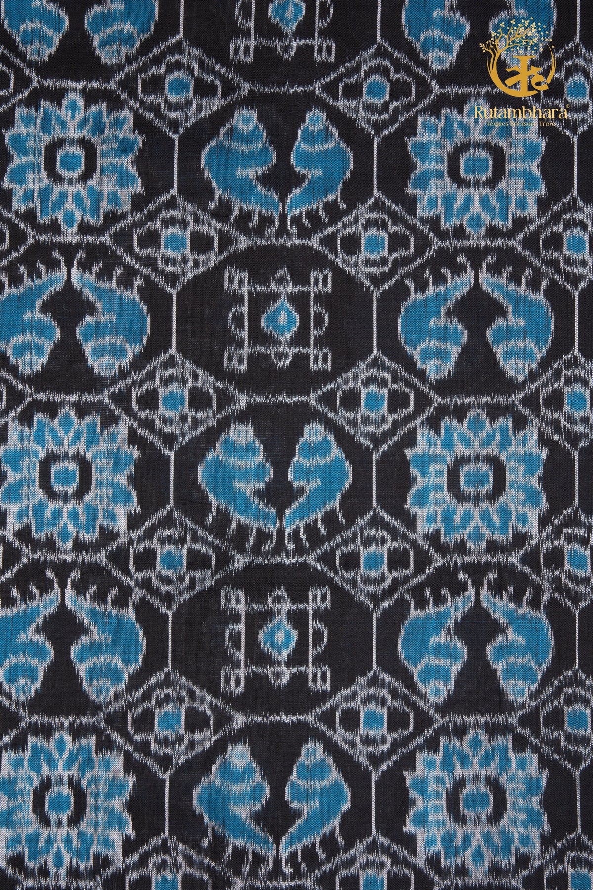 Krasha - Charcoal Black and Classic Blue Handwoven Ikat Fabric - 2.5 m