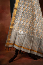 Bhadra - Silver Ash Grey Ikat Silk Cotton Dupatta