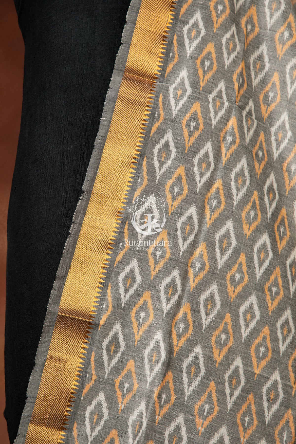 Bhadra - Silver Ash Grey Ikat Silk Cotton Dupatta