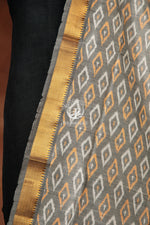 Bhadra - Silver Ash Grey Ikat Silk Cotton Dupatta