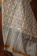 Bhadra - Silver Ash Grey Ikat Silk Cotton Dupatta