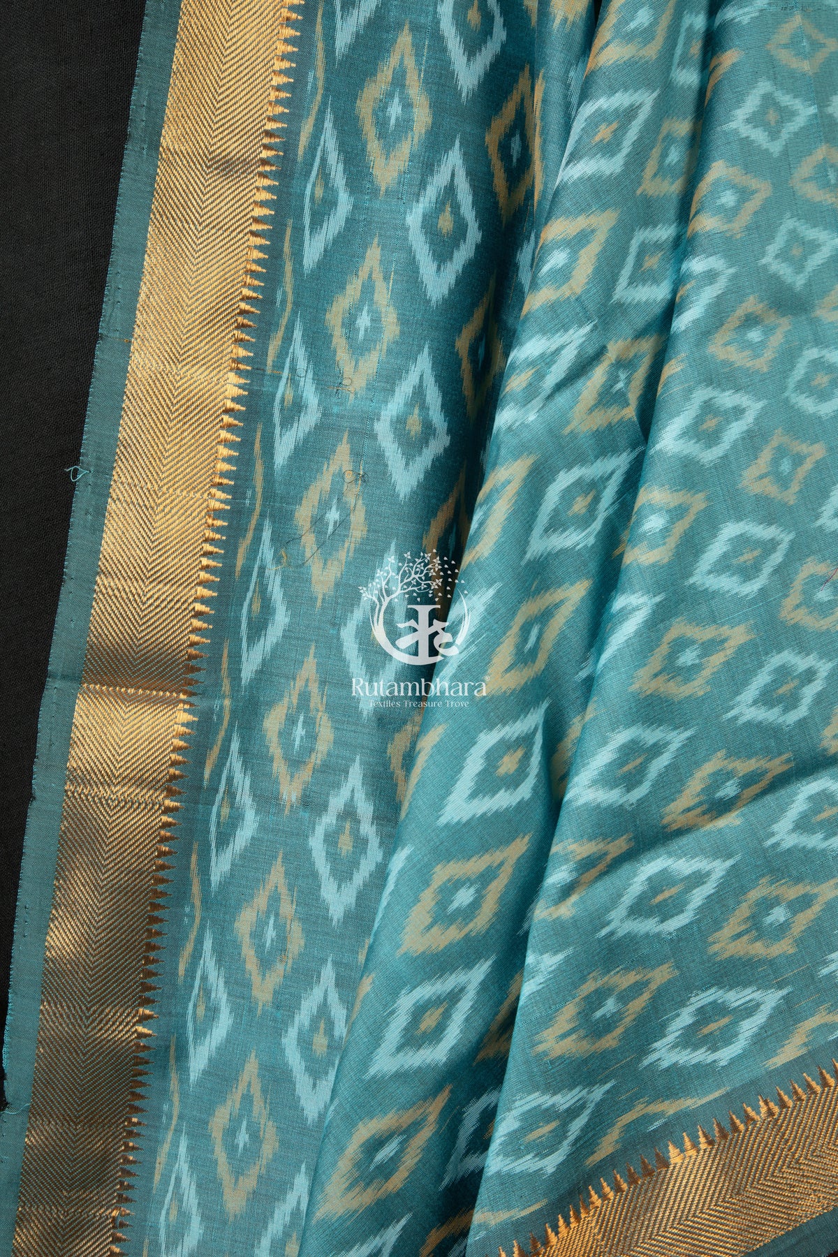 Bhadra - Misty Teal Blue Ikat Silk Cotton Dupatta