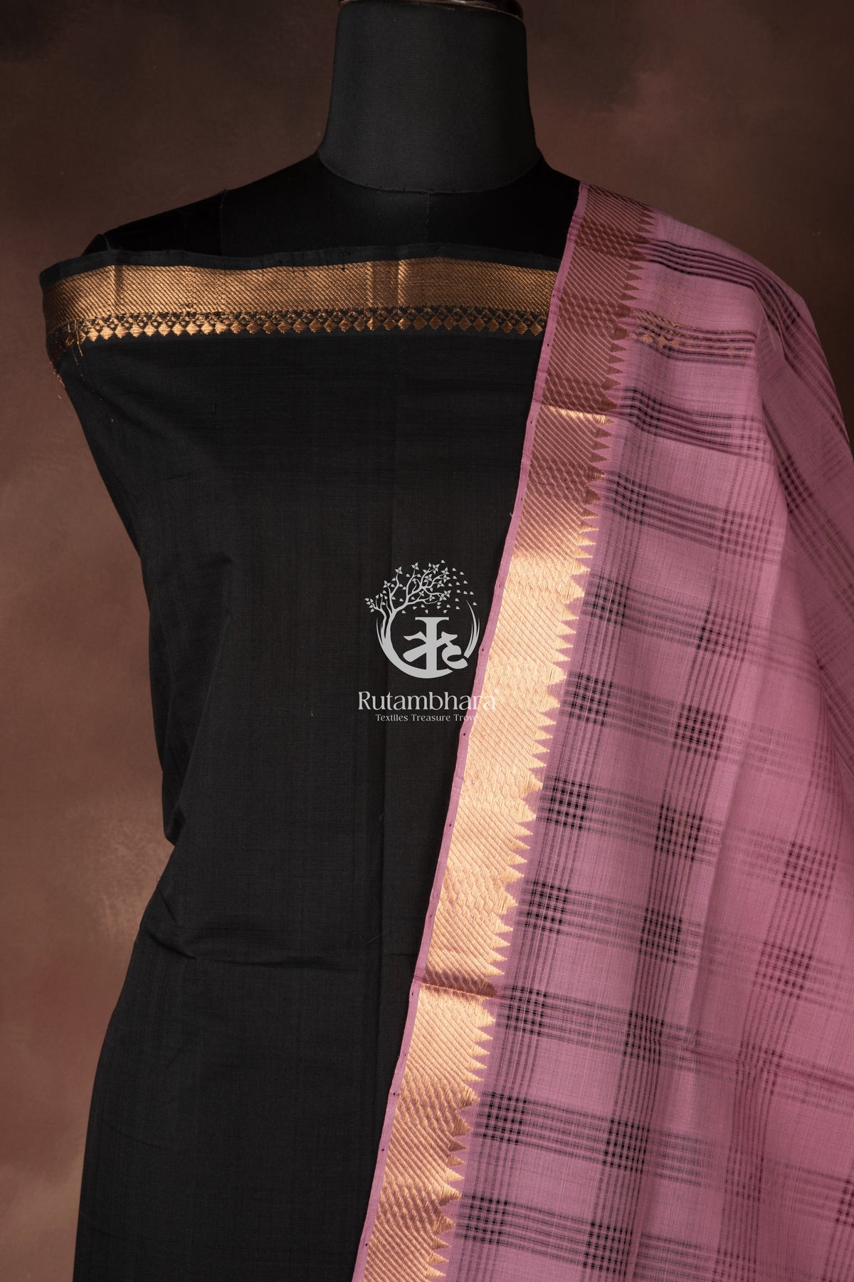Bhadra - Black and Mauve Handwoven Suit Set
