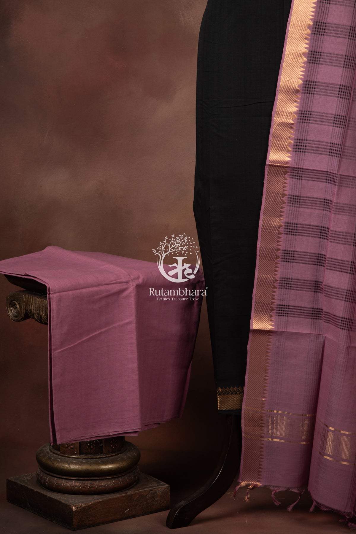 Bhadra - Black and Mauve Handwoven Suit Set