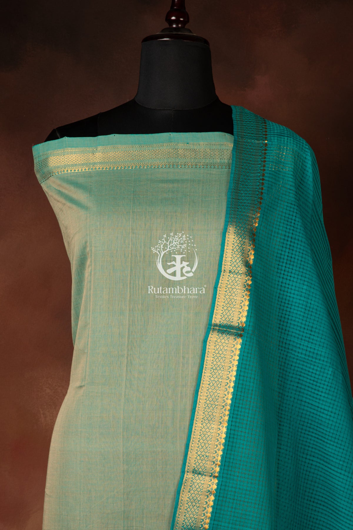 Bhadra - Mint Aqua and Teal Handwoven Suit Set