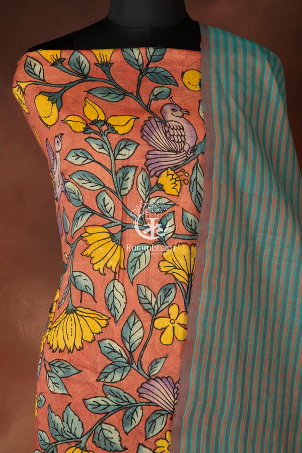 Bhadra - Coral Bloom Kalamkari Ensemble
