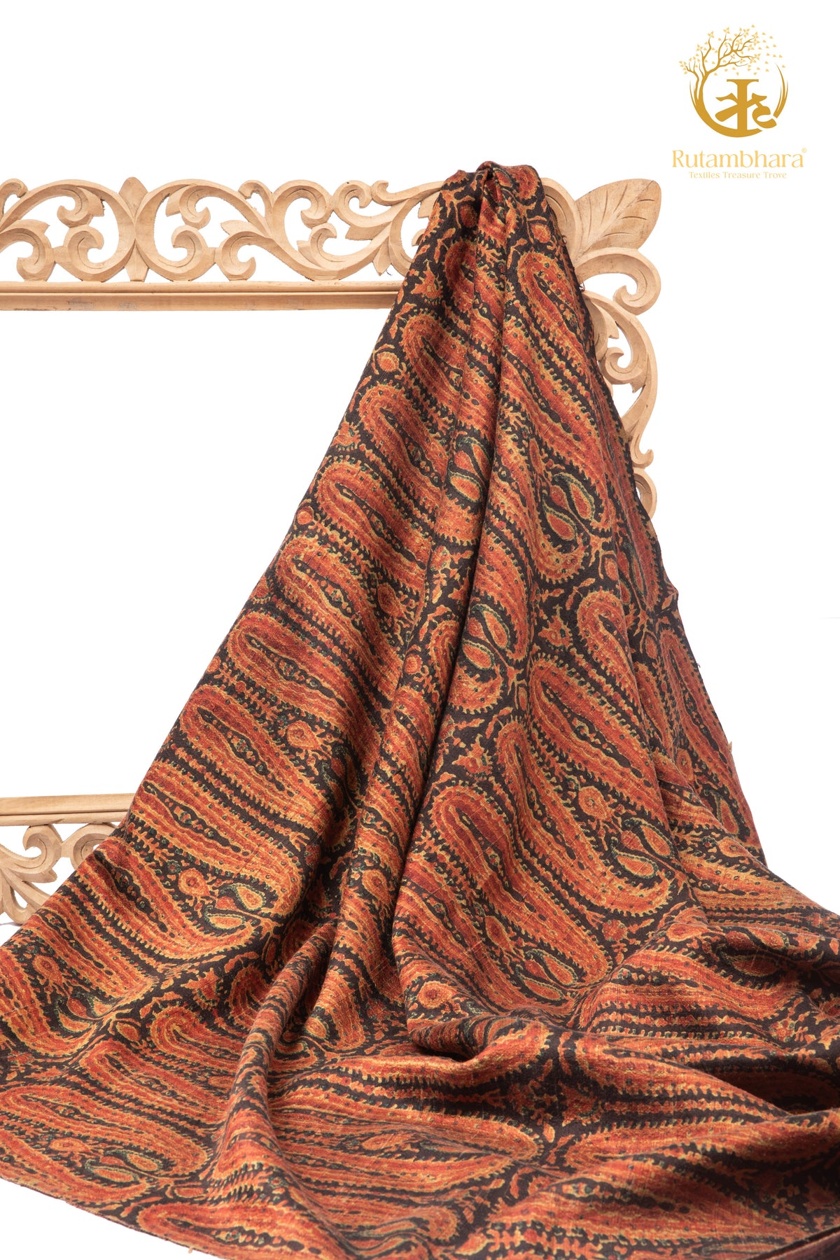 Ushraa - Dawn in Earth & Ember Ajrakh  Silk Fabric - 2.5m