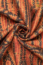 Ushraa - Dawn in Earth & Ember Ajrakh  Silk Fabric - 2.5m