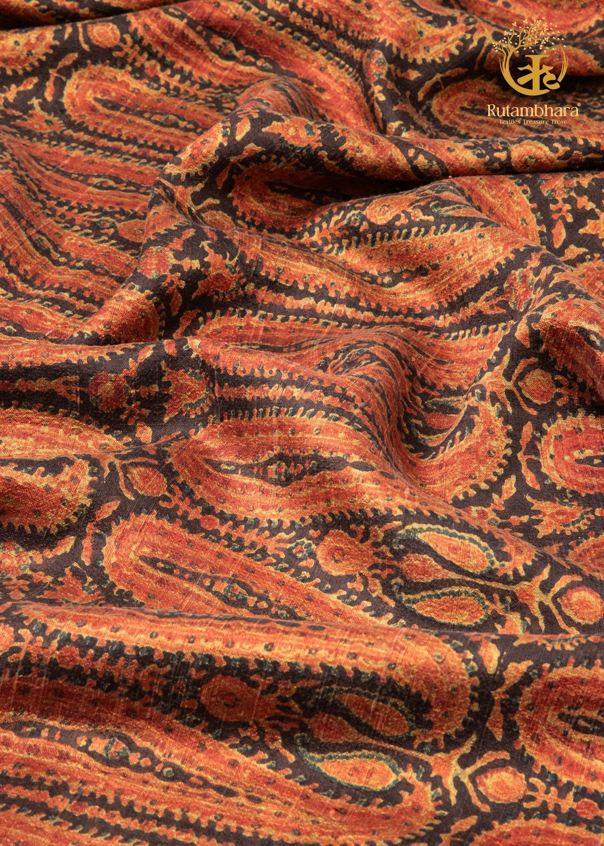 Ushraa - Dawn in Earth & Ember Ajrakh  Silk Fabric - 2.5m