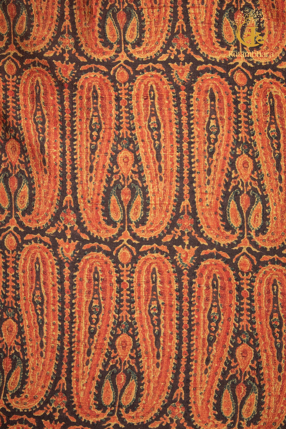 Ushraa - Dawn in Earth & Ember Ajrakh  Silk Fabric - 2.5m
