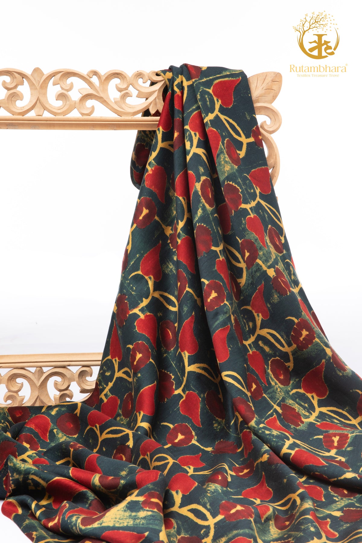 Ushraa - Vine and Bloom Ajrakh Silk Fabric - 2.5m