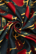 Ushraa - Vine and Bloom Ajrakh Silk Fabric - 2.5m