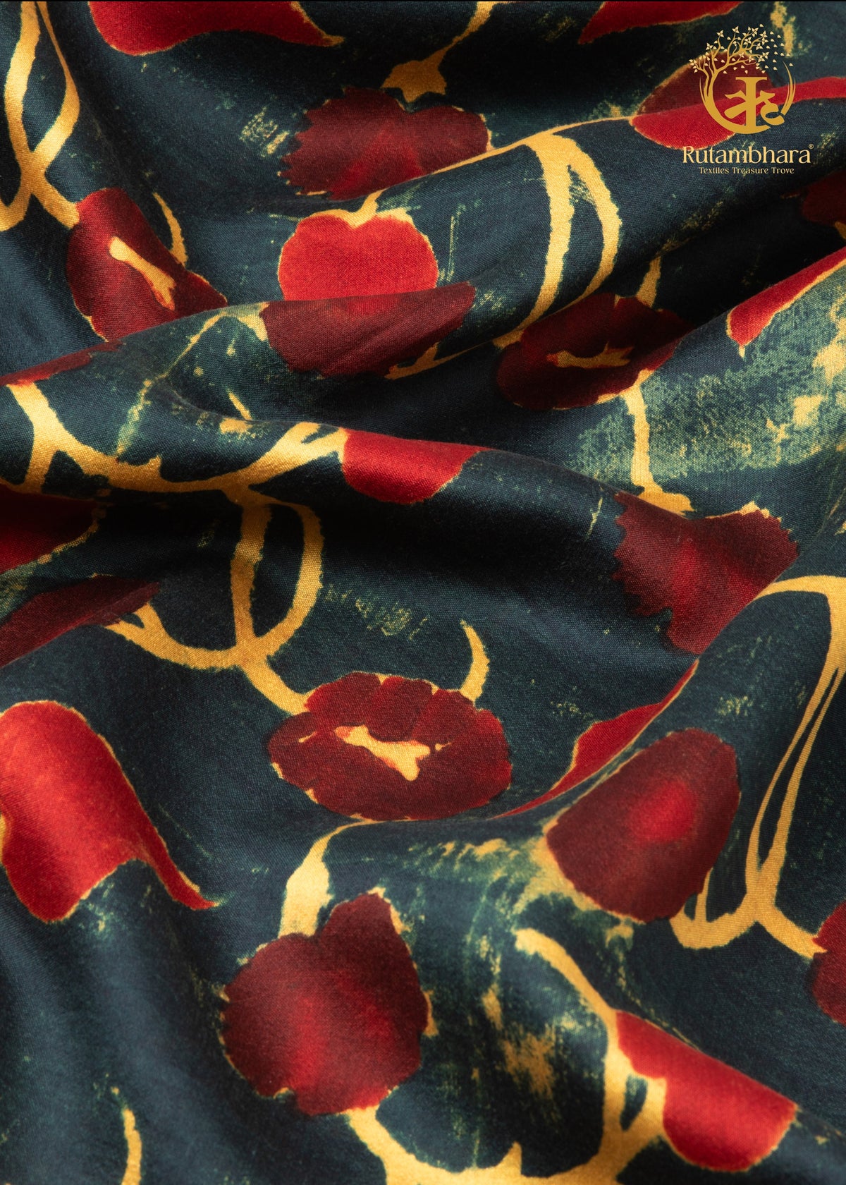 Ushraa - Vine and Bloom Ajrakh Silk Fabric - 2.5m