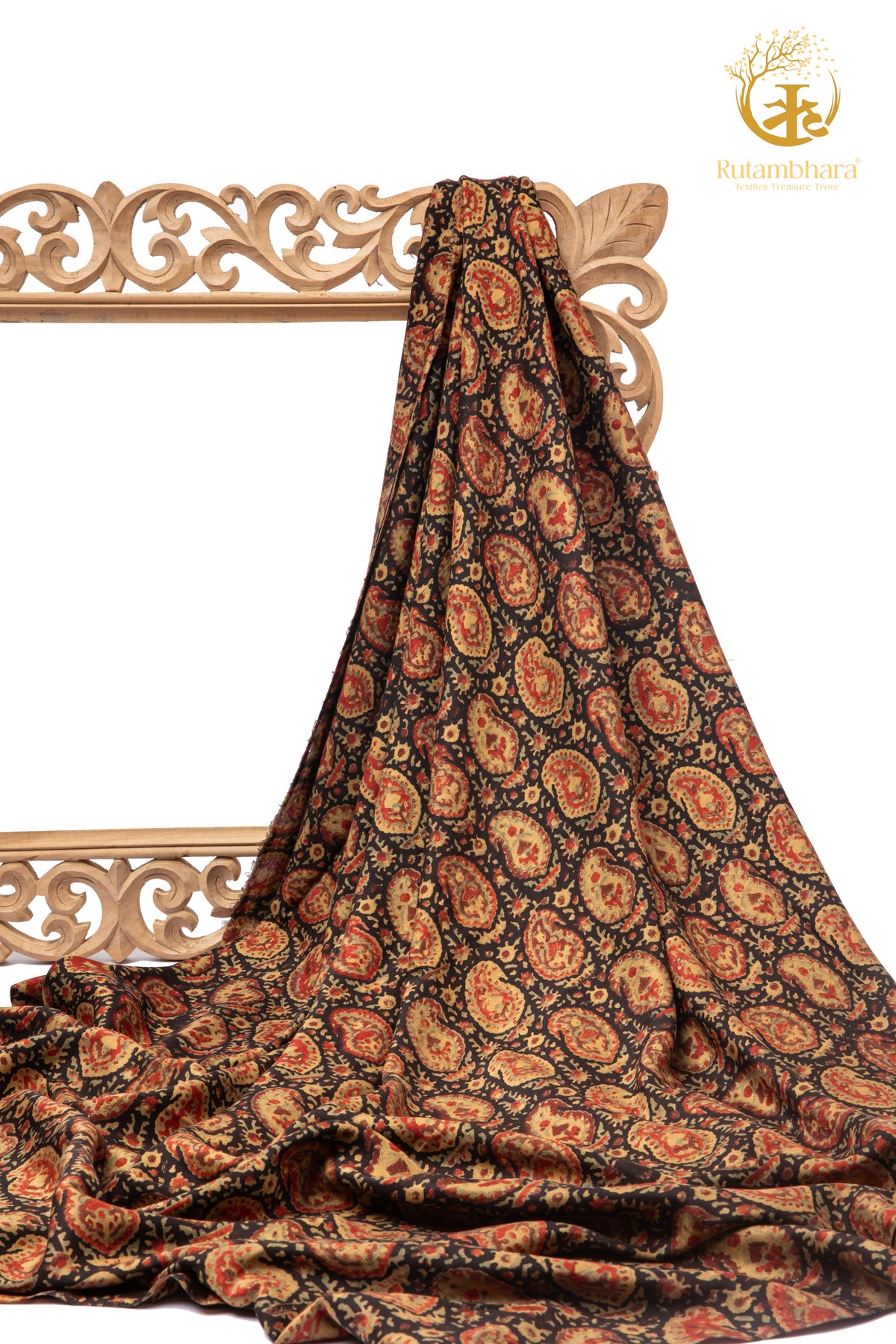Ushraa - Timeless Paisley Ajrakh Silk Fabric - 2.5m