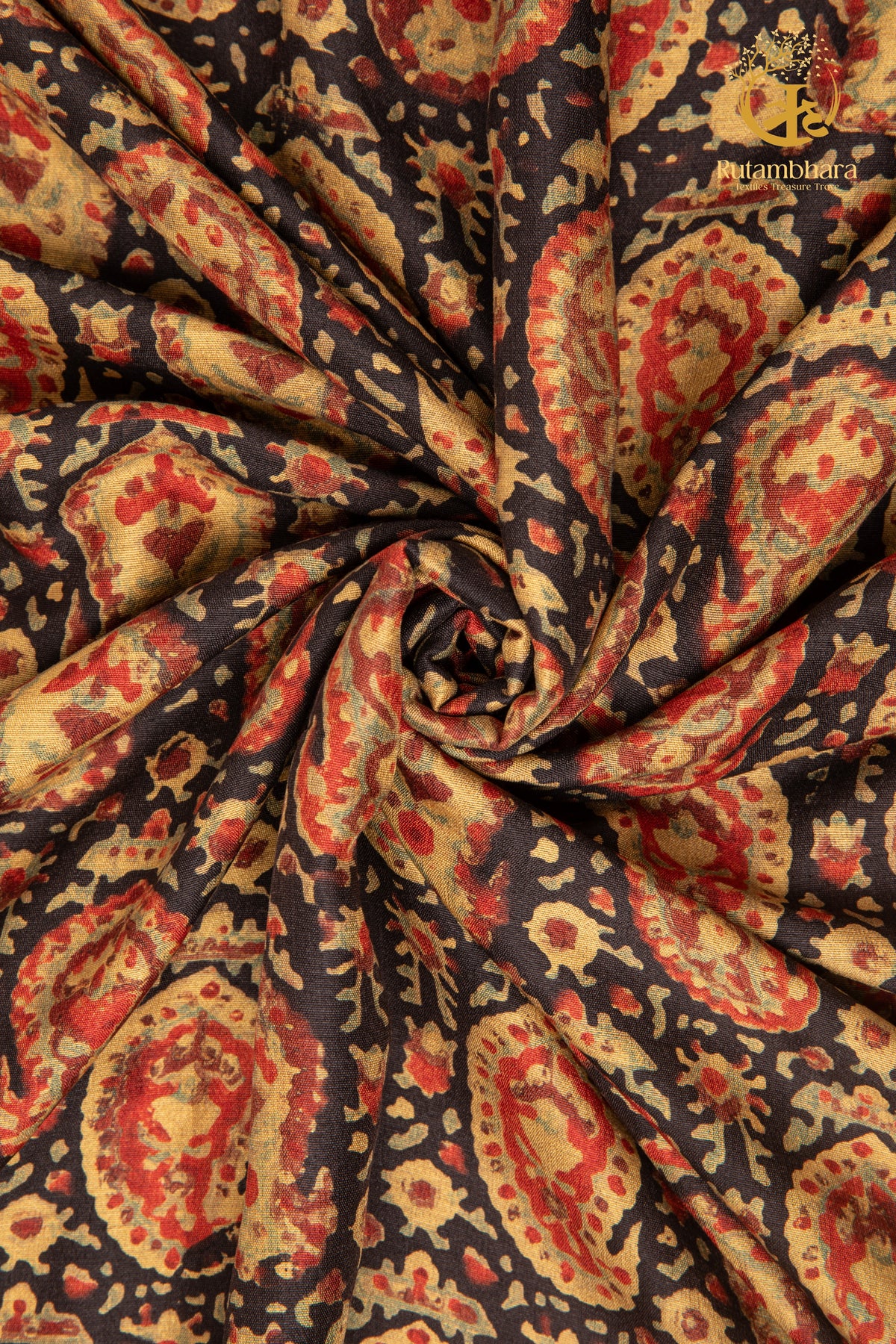 Ushraa - Timeless Paisley Ajrakh Silk Fabric - 2.5m