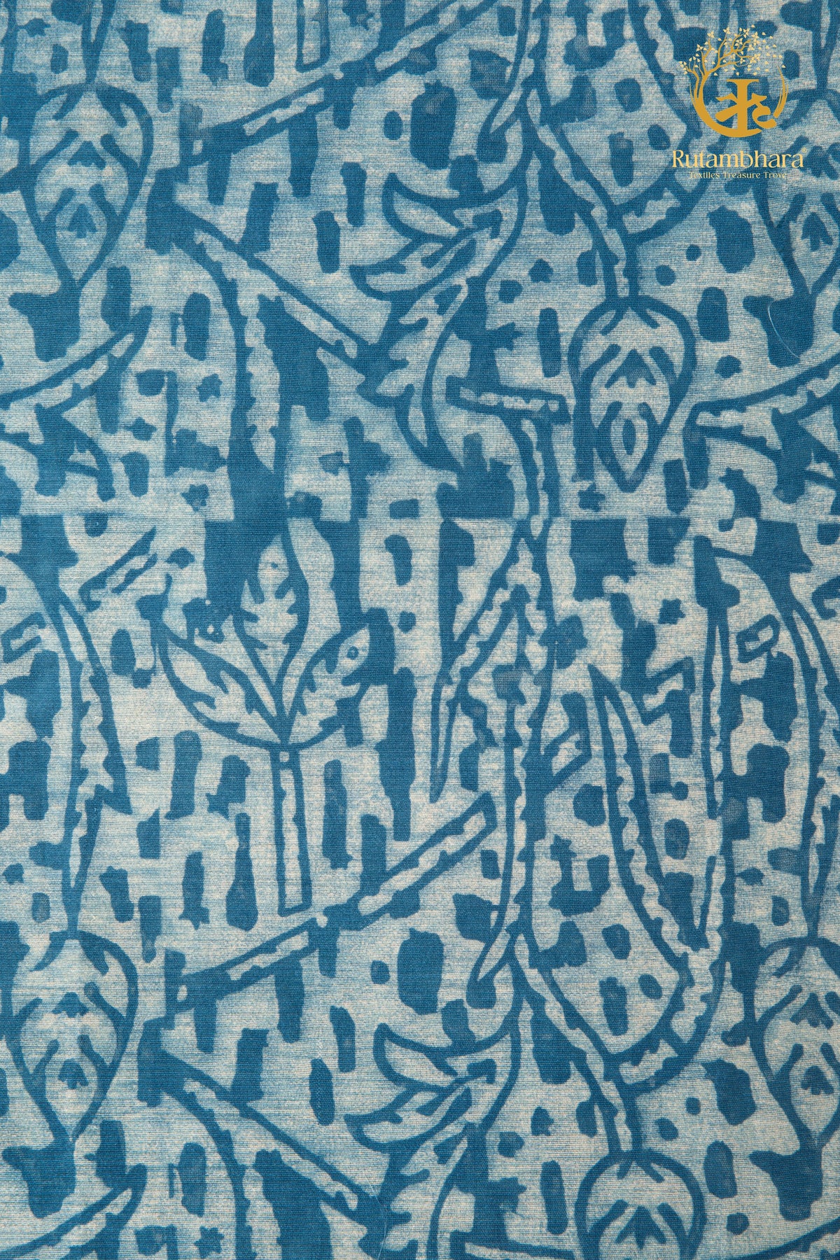 Ushraa - Indigo Mist Ajrakh Silk Fabric - 2.5m