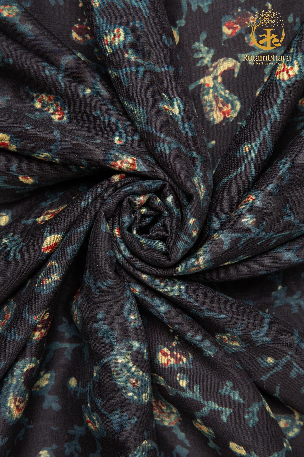 Ushraa - Twilight Vines Ajrakh Silk Fabric - 2.5m