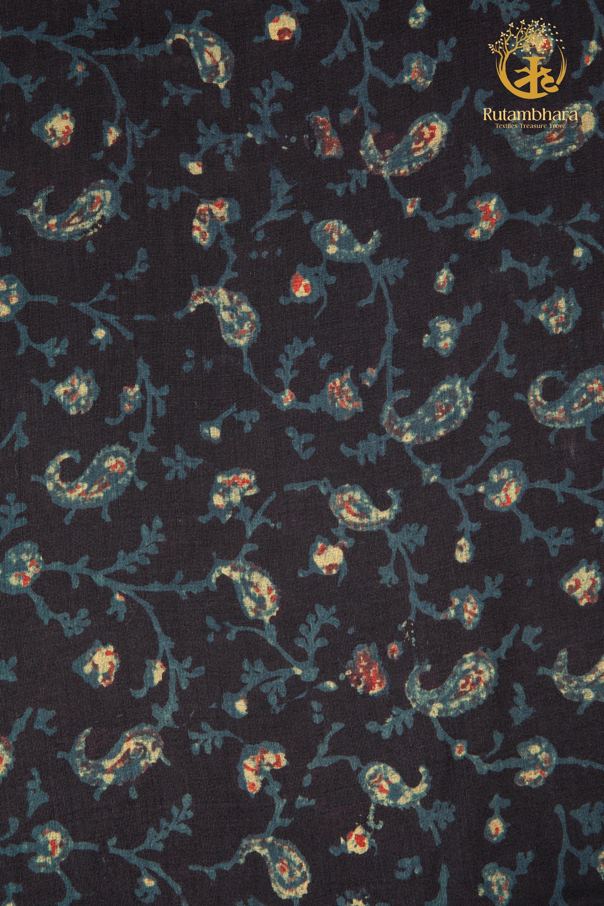 Ushraa - Twilight Vines Ajrakh Silk Fabric - 2.5m