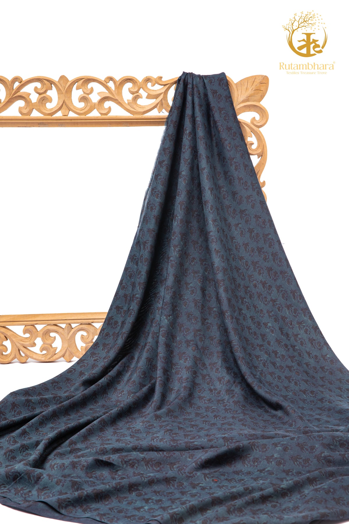 Ushraa - Veiled Indigo Ajrakh Silk Fabric - 2.5m
